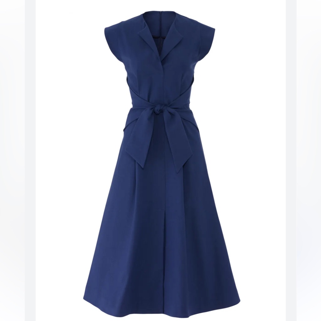 Sea New York Lennox Blue A-Line Tie Waist Midi Dress Size 2